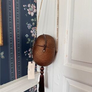 Brown Woven Crossbody Bag with Tassel